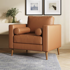 Mid-Century Tufted Leather Armchair Camel