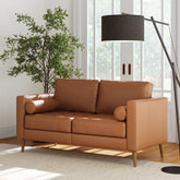 Mid-Century Tufted Leather Loveseat Sofa Camel