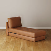 Mid-Century Tufted Leather Sofa Chaise Camel (Modular Sofa Part)