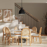 Boucle & Rattan Dining Chairs Warm Pine (Set of 6)