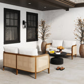 Outdoor Wood & Rattan Patio Loveseats Acacia (Set of 2)