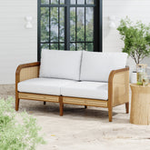 Outdoor Wood & Rattan Patio Loveseat Acacia