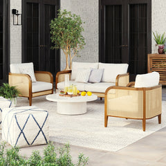 Outdoor Wood & Rattan Patio Loveseat Acacia