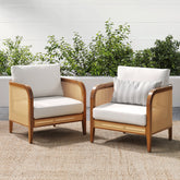 Outdoor Wood & Rattan Patio Arm Chairs Acacia (Set of 2)