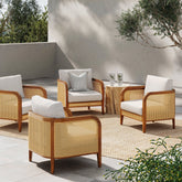 Outdoor Wood & Rattan Patio Arm Chairs Acacia (Set of 4)