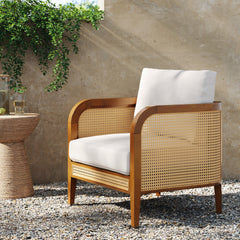 Outdoor Wood & Rattan Patio Arm Chair Acacia