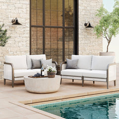 Outdoor Wood & Rattan Patio Loveseats Graphite (Set of 2)