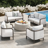 Outdoor 4 Piece Wood Patio Set Rattan Loveseats and Chairs