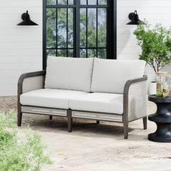 Outdoor Wood & Rattan Patio Loveseat Graphite