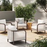 Outdoor Wood & Rattan Patio Arm Chairs Graphite (Set of 4)