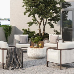 Outdoor Wood & Rattan Patio Arm Chairs Graphite (Set of 4)