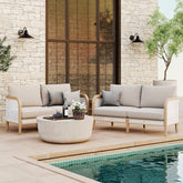 Outdoor Wood & Rattan Patio Loveseats Gray Oak (Set of 2)