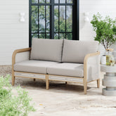 Outdoor Wood & Rattan Patio Loveseat Gray Oak