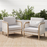 Outdoor Wood & Rattan Patio Arm Chairs Gray Oak (Set of 2)