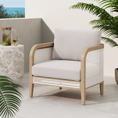 Outdoor Wood & Rattan Patio Arm Chair Gray Oak