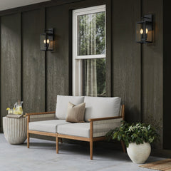 Outdoor Wood & Rope Patio Loveseat Light Gray