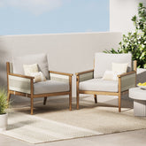Outdoor Wood & Rope Patio Arm Chairs Light Gray (Set of 2)