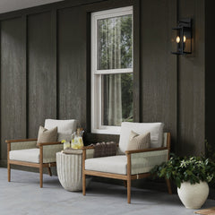 Outdoor Wood & Rope Patio Arm Chair Light Gray