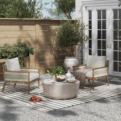 Outdoor Wood & Rope Patio Arm Chair Light Gray