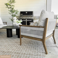 Outdoor Wood & Rope Patio Arm Chairs Light Gray (Set of 4)