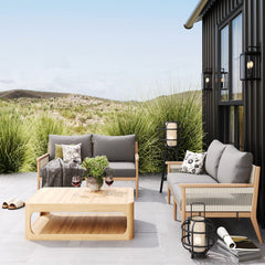 Outdoor Wood & Rope Patio Loveseats Medium Gray (Set of 2)