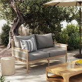 Outdoor Wood & Rope Patio Loveseat Medium Gray