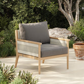 Outdoor Wood & Rope Patio Arm Chair Medium Gray