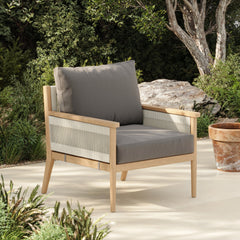 Outdoor Wood & Rope Patio Arm Chair Medium Gray