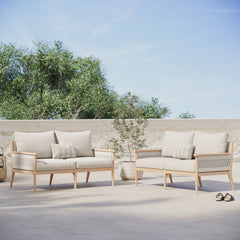 Outdoor Wood & Rope Patio Loveseats Ash White (Set of 2)