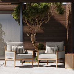 Outdoor Wood & Rope Patio Arm Chairs Ash White (Set of 2)