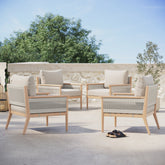 Outdoor Wood & Rope Patio Arm Chairs Ash White (Set of 4)