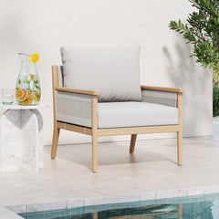 Outdoor Wood & Rope Patio Arm Chair Ash White