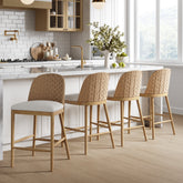 Woven Seagrass Back & Boucle Counter Bar Stool Light Brown (Set of 4)