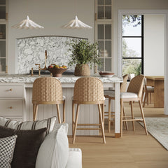 Woven Seagrass Back & Boucle Counter Bar Stool Light Brown (Set of 4)