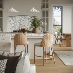 Woven Seagrass Back & Boucle Counter Bar Stool Light Brown (Set of 2)