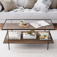 Glass Top Modern Coffee Table Walnut