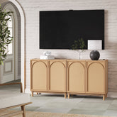 Boho Arched Storage Cabinet with Rattan Doors (Set of 2)