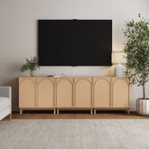 Boho Arched Storage Cabinet with Rattan Doors (Set of 3)