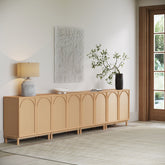 Boho Arched Storage Cabinet Credenza with Rattan Doors (Set of 4)