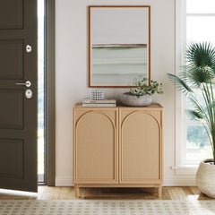Boho Arched Storage Cabinet with Rattan Doors