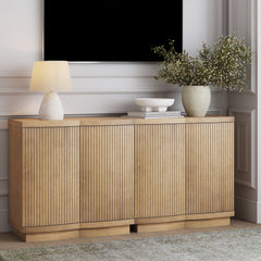 Mid-Century Modern Fluted Console or TV Stand Light Brown (Set of 2)