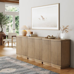 Mid-Century Modern Fluted Console or TV Stand Light Brown (Set of 3)