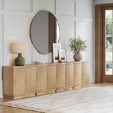 Mid-Century Modern Fluted Credenza TV Stand Light Brown (Set of 4)