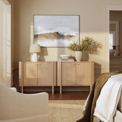 Mid-Century Modern Solid Wood Accent Cabinet or TV Stand Raw Oak (Set of 2)