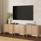 Mid-Century Modern Solid Wood Accent Cabinet or TV Stand Raw Oak (Set of 3)