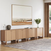 Mid-Century Modern Solid Wood Credenza TV Stand Raw Oak (Set of 4)