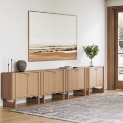 Mid-Century Modern Solid Wood Credenza TV Stand Raw Oak (Set of 4)