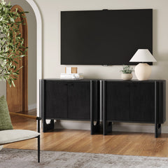 Mid-Century Modern Solid Wood Accent Cabinet or TV Stand Black (Set of 2)