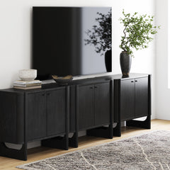 Mid-Century Modern Solid Wood Accent Cabinet or TV Stand Black (Set of 3)