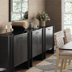 Mid-Century Modern Solid Wood Accent Cabinet or TV Stand Black (Set of 3)